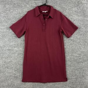 Le Bop Dress Medium Solene Polo Mini Shirt Dress Burgundy Minimalist Preppy Comf